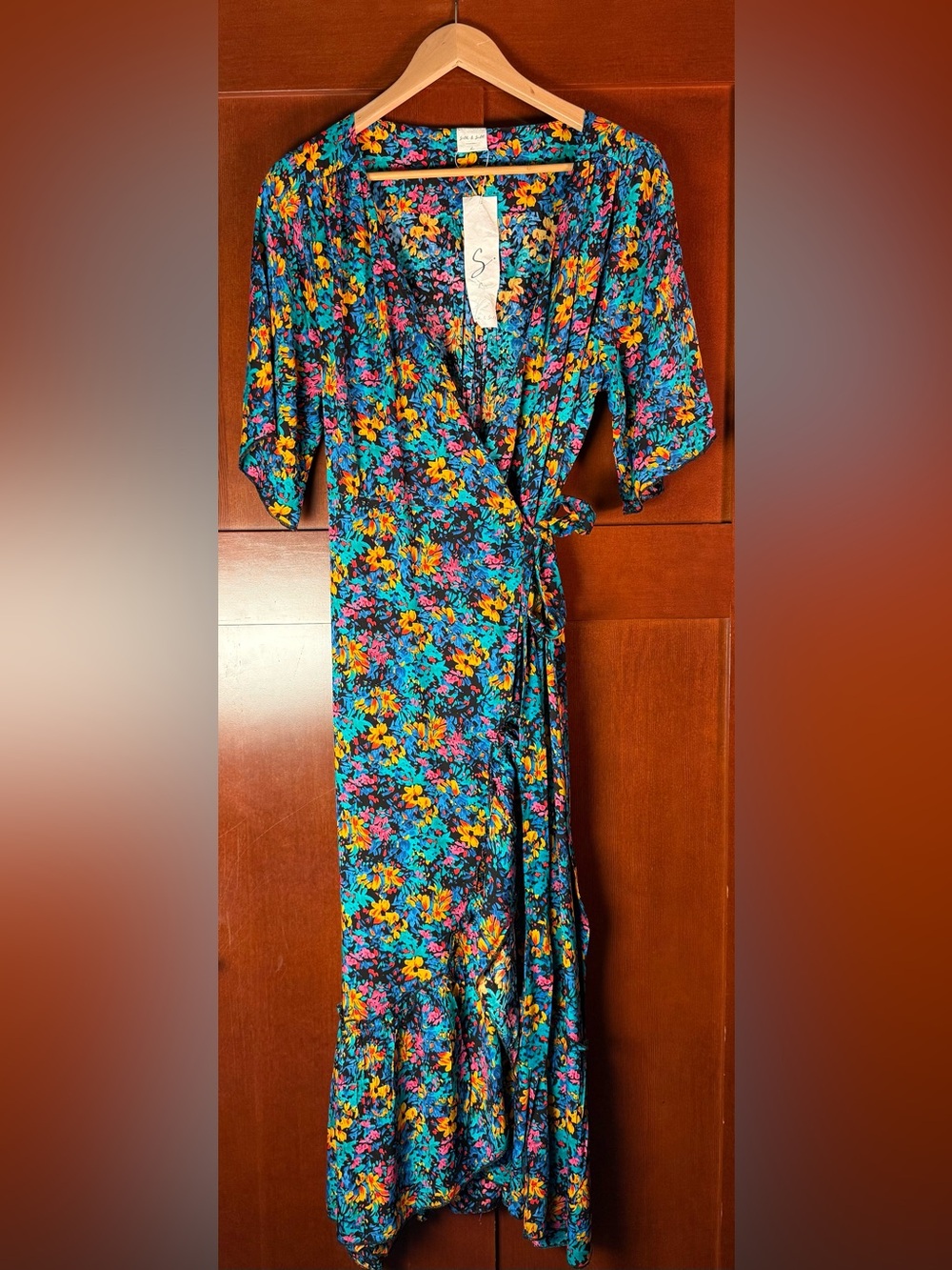 Silk & Salt L Floral Wrap Maxi Dress Ruffle Hem NWT